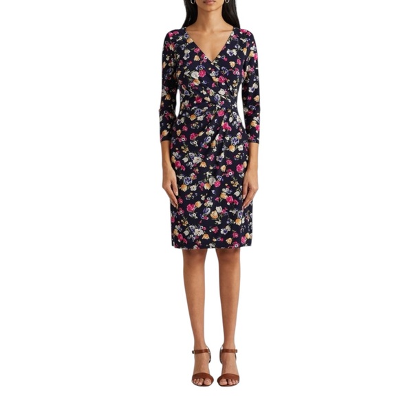 LAUREN RALPH LAUREN Cleora Front Twist Sheath Dress V-Neck 3/4 Sleeve NWT - Picture 1 of 12